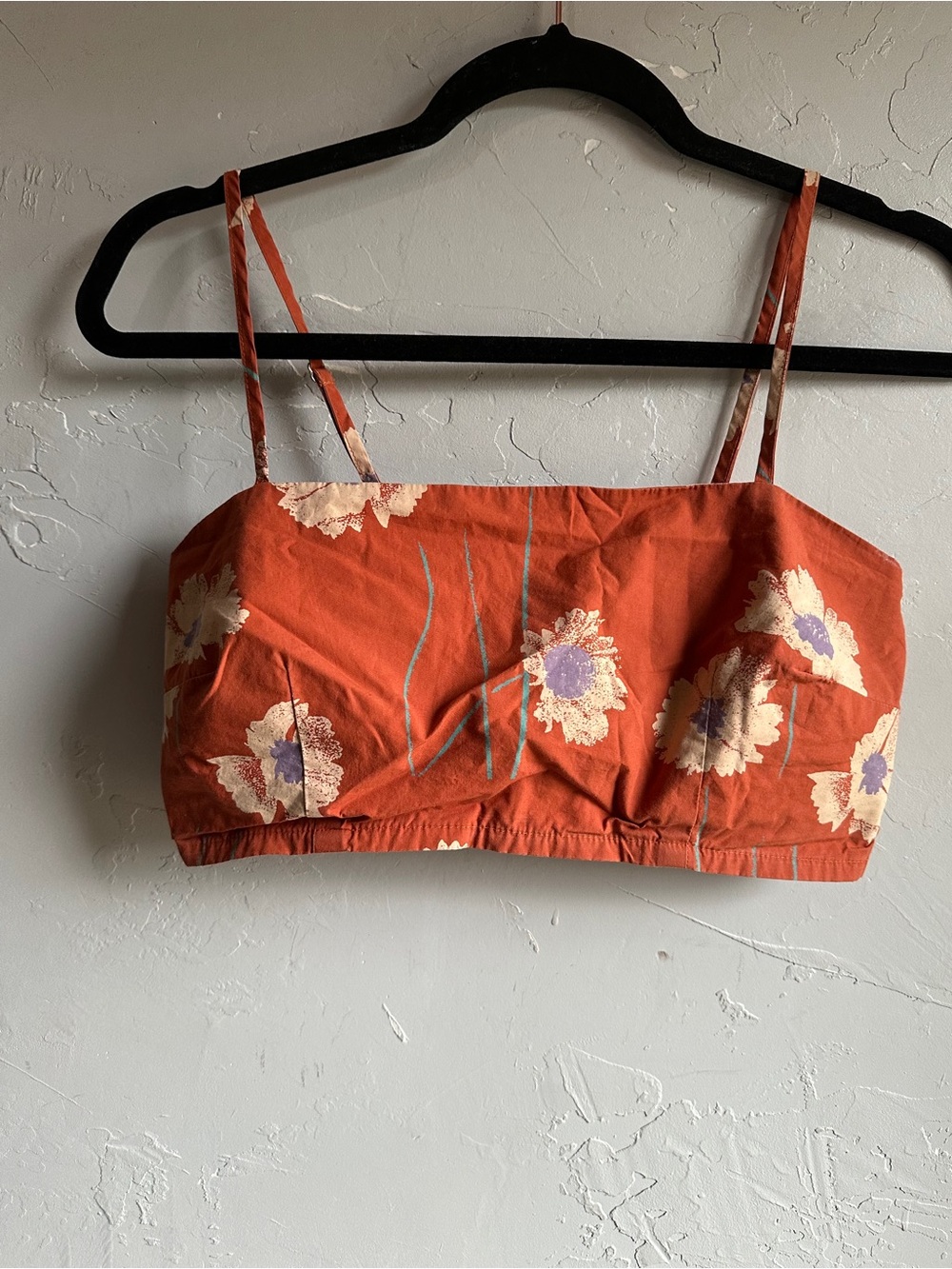 OBEY Floral Crop Top Rust Orange Y2K Boho Indie Festival Fairy Grunge Medium
